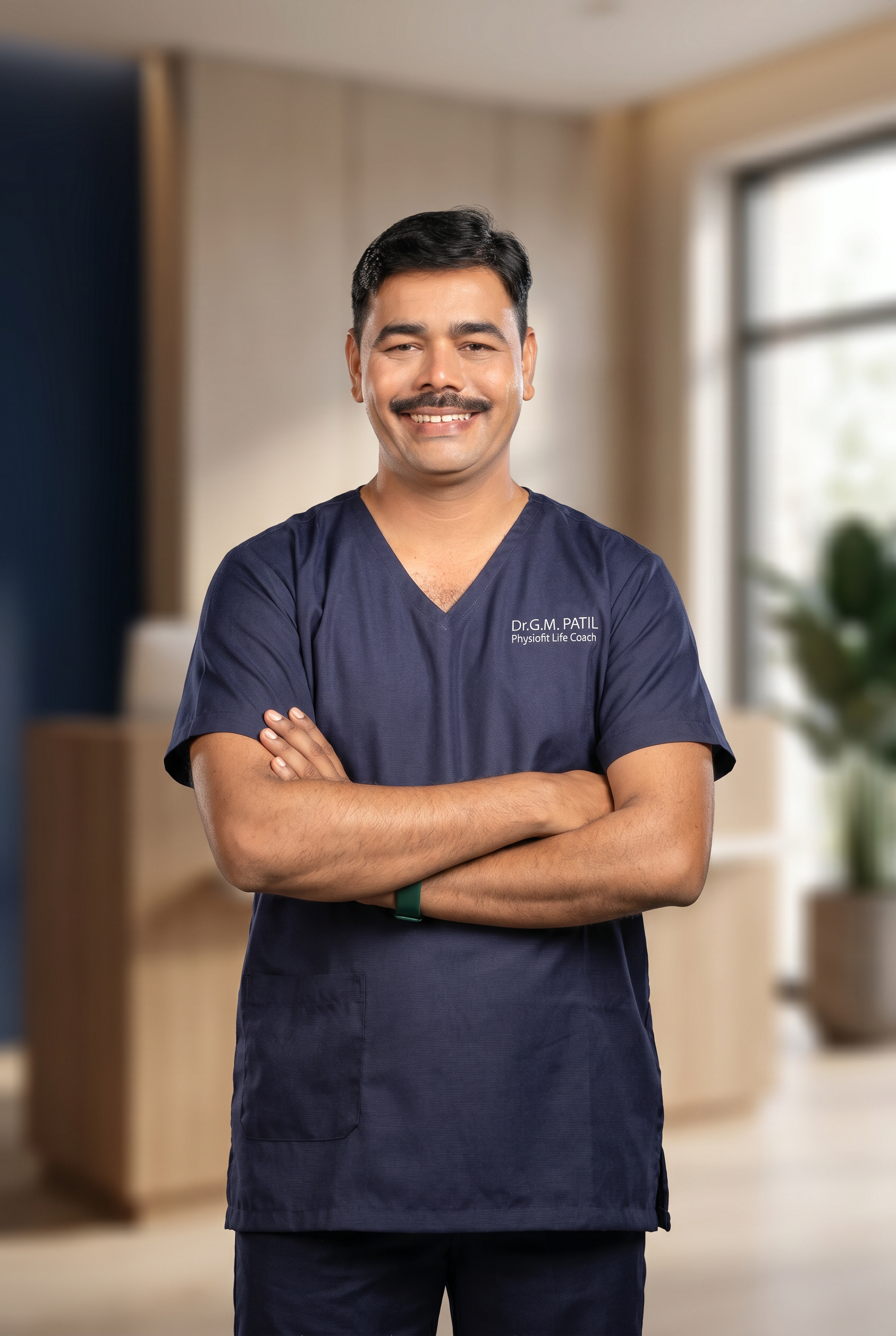Dr. G. M. Patil, Spine and Posture Expert, in navy scrubs